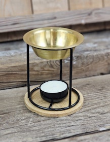 Aromalampa Classic, diffuser svart/guld med träunderlägg