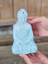 Aromalampa, diffuser ljusblå keramik sitting Buddha