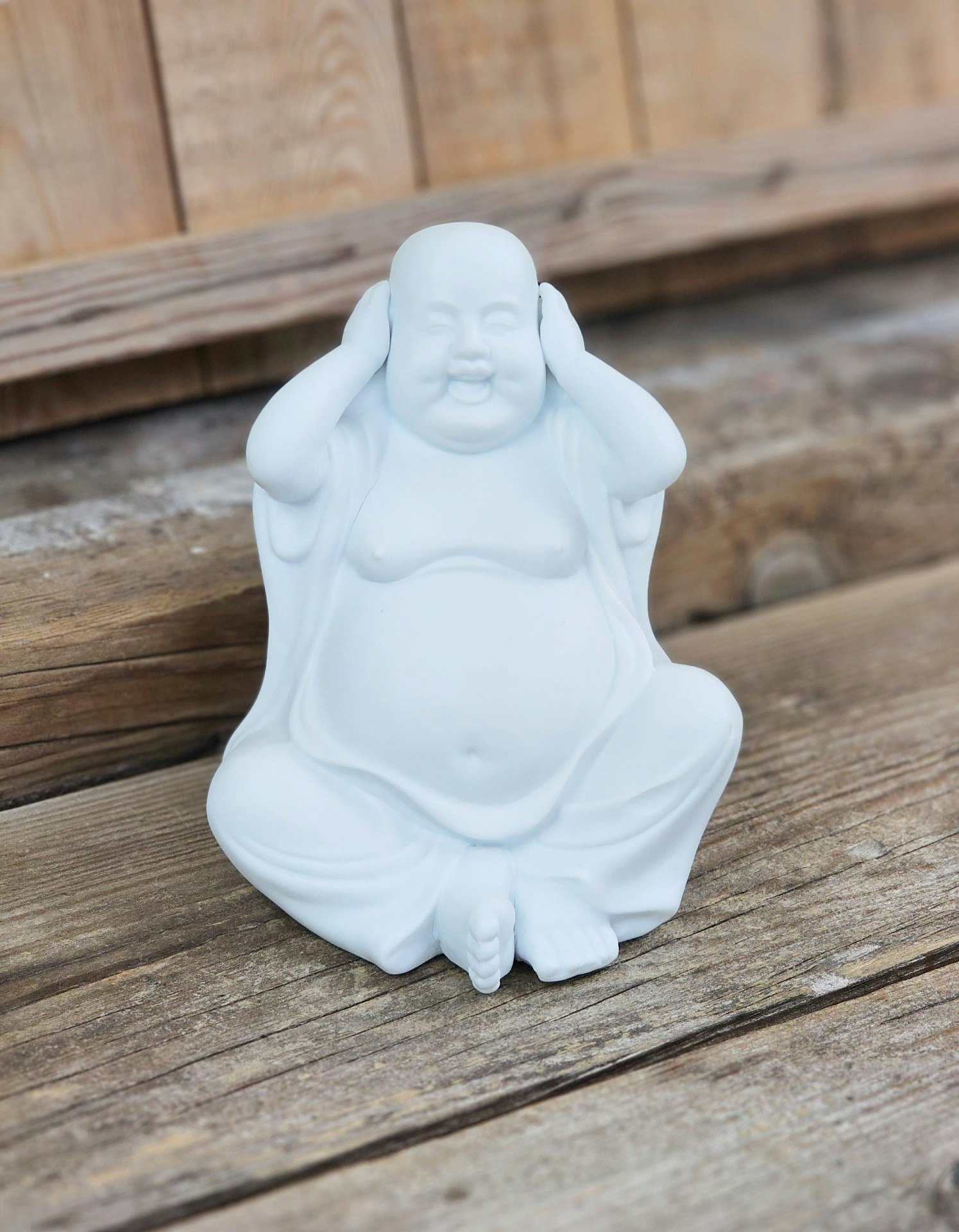 Aromalampa, diffuser vit keramik stor Buddha x3 (inte se/höra/tala) utgående