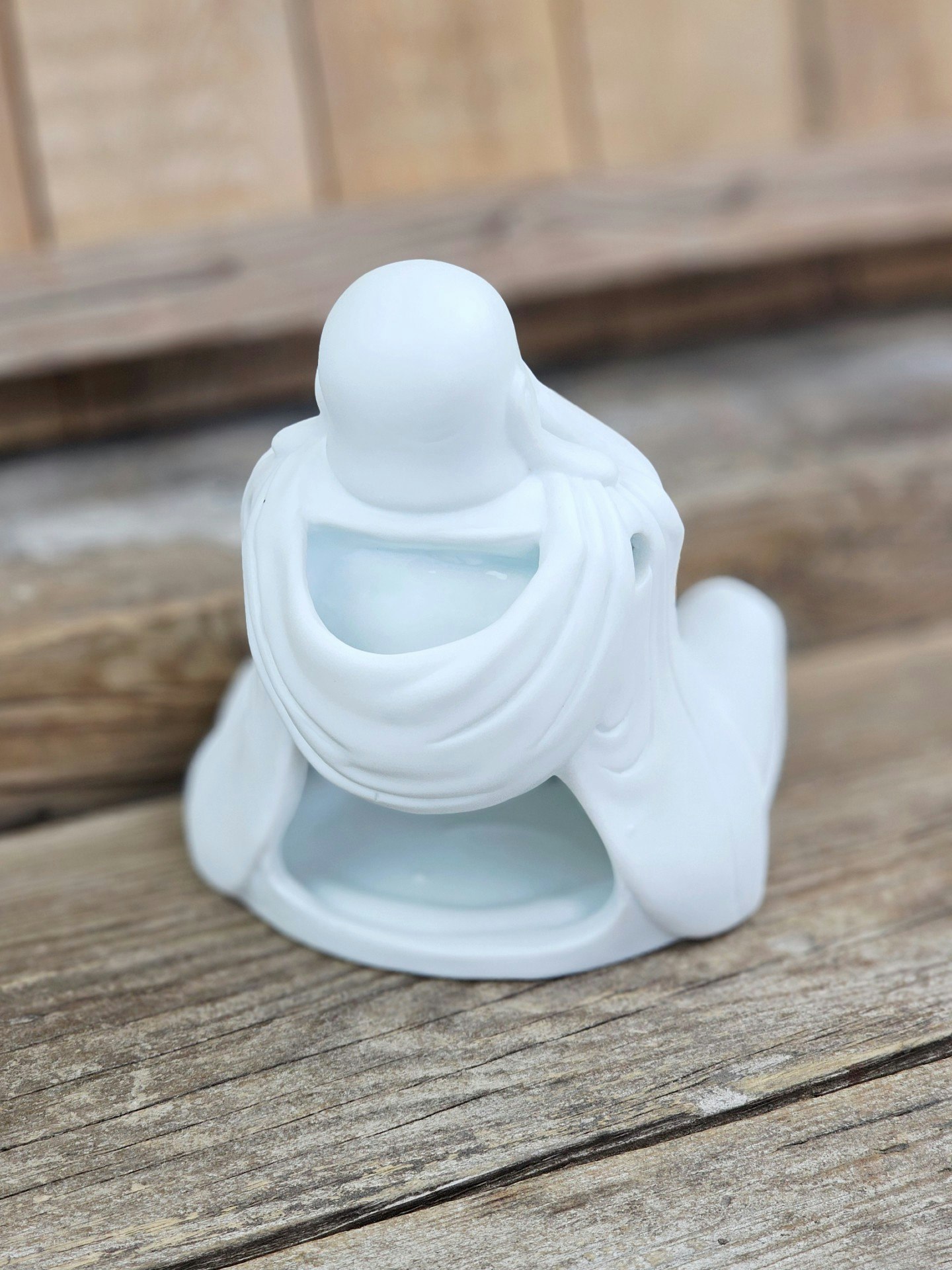 Aromalampa, diffuser vit keramik stor Buddha x3 (inte se/höra/tala) utgående