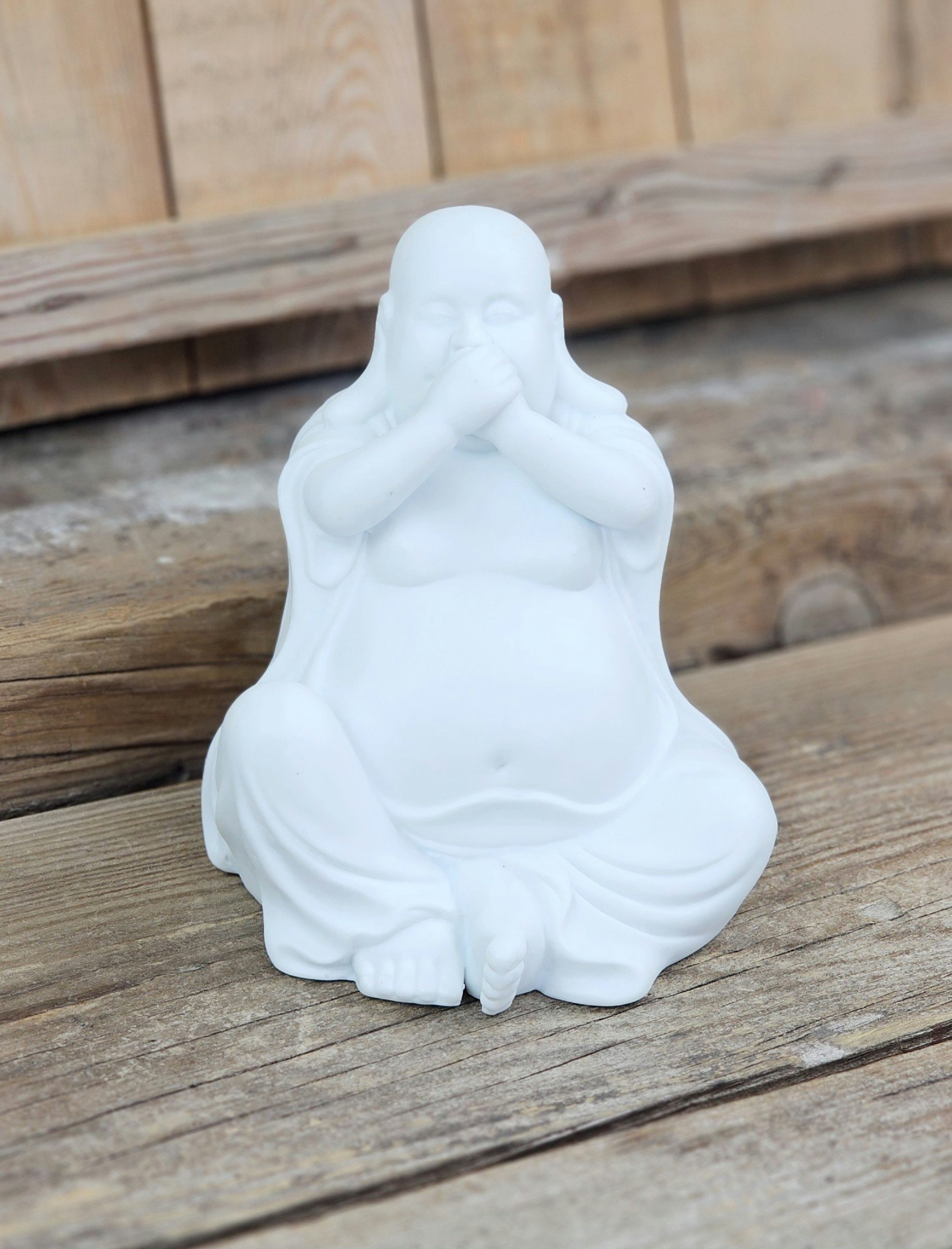 Aromalampa, diffuser vit keramik stor Buddha x3 (inte se/höra/tala) utgående