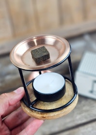 Brännare för rökelsebrickor, svart/koppar med trä