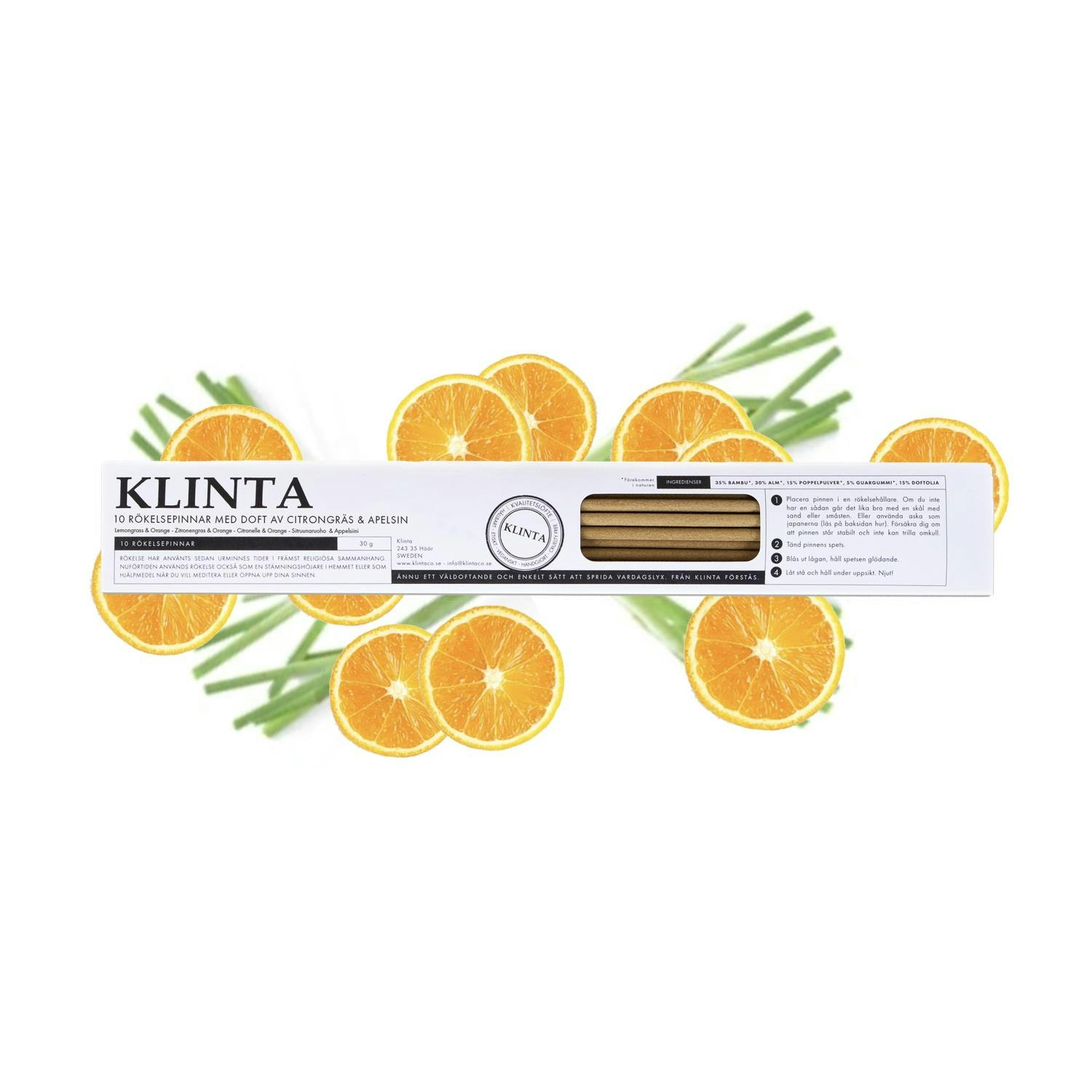 Klinta - Citrongräs & Apelsin, rökelsepinnar