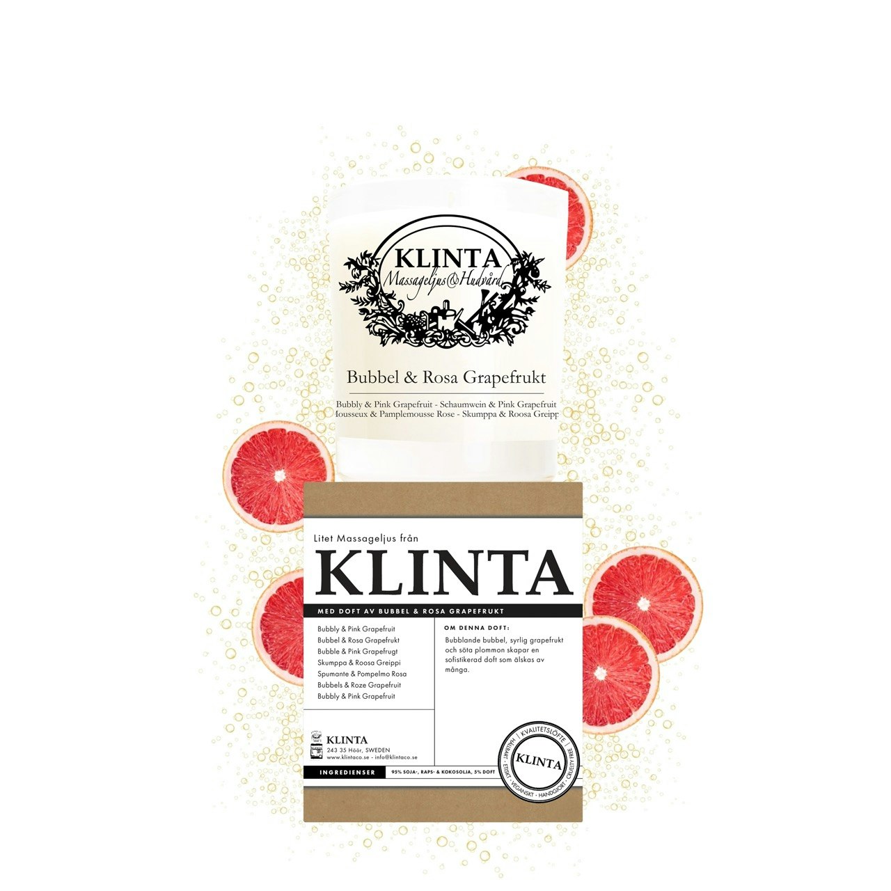 Klinta - Bubbel & Rosa Grapefrukt, doft- & massageljus 18h