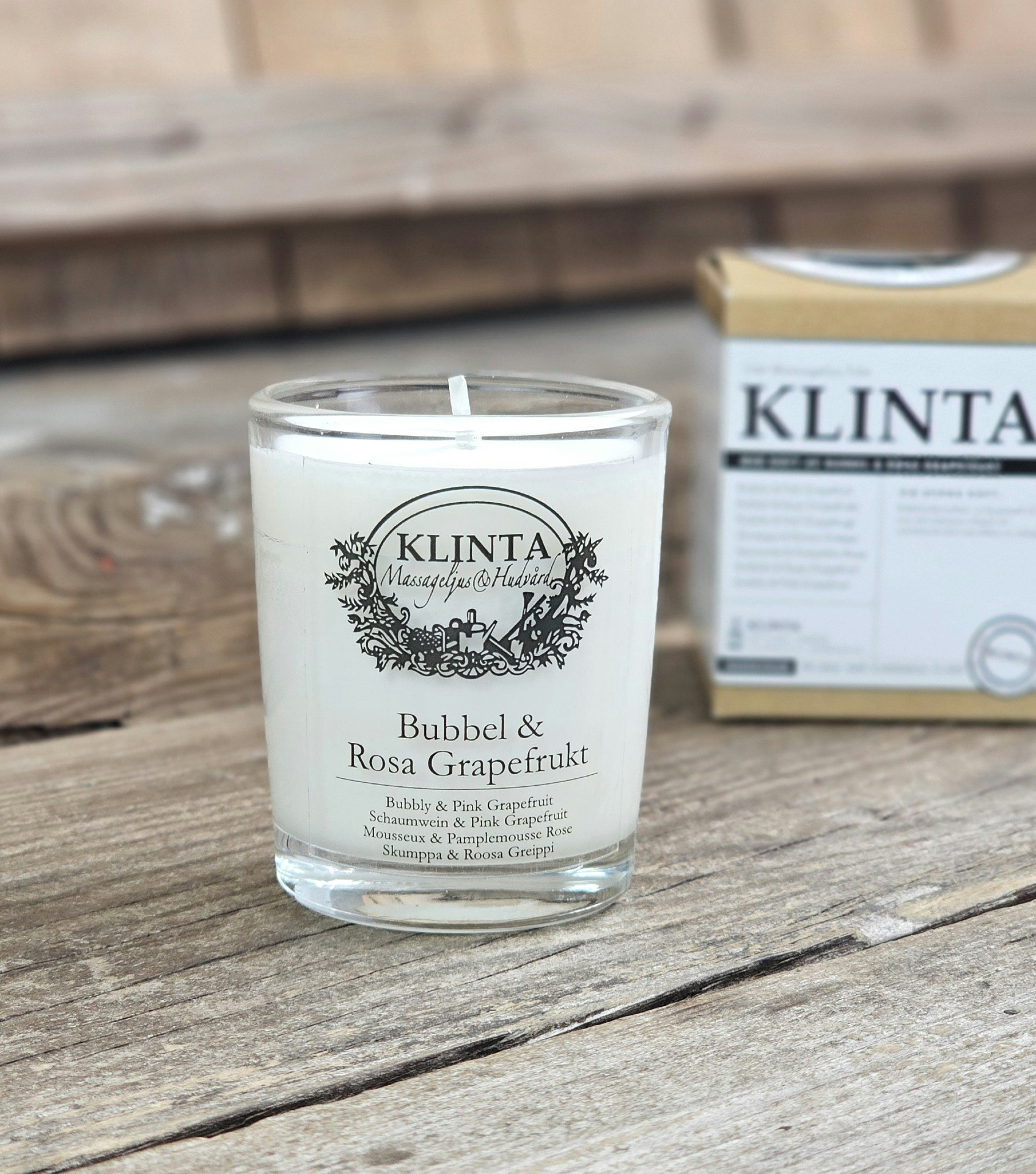 Klinta - Bubbel & Rosa Grapefrukt, doft- & massageljus 18h