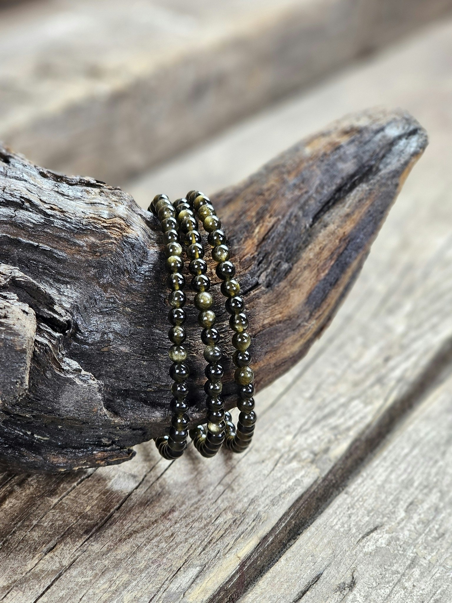 Guldobsidian, armband 4mm runda pärlor