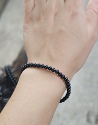 Svart Obsidian, armband 4mm runda pärlor