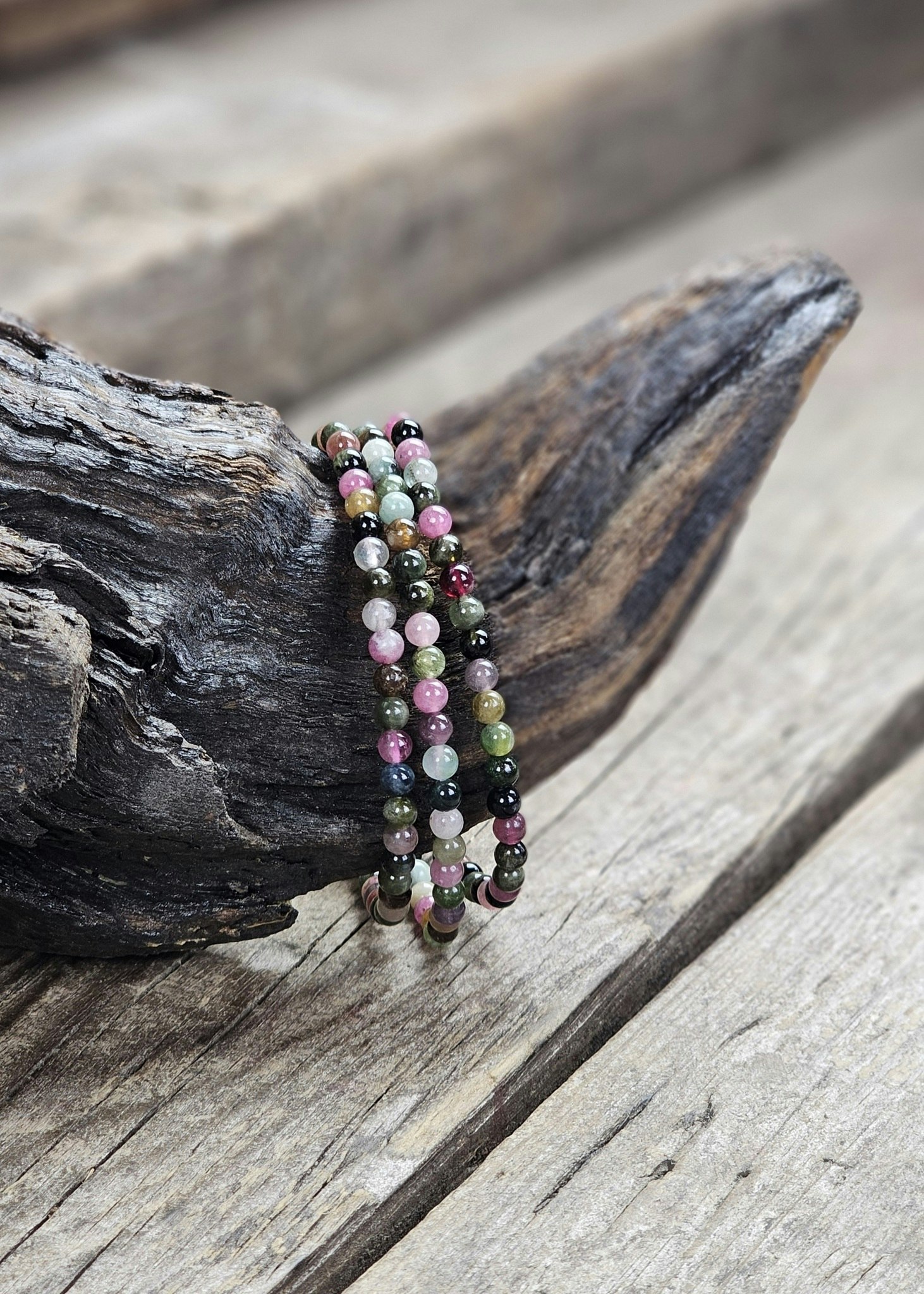 Vattenmelon Turmalin extra, armband 4mm runda pärlor