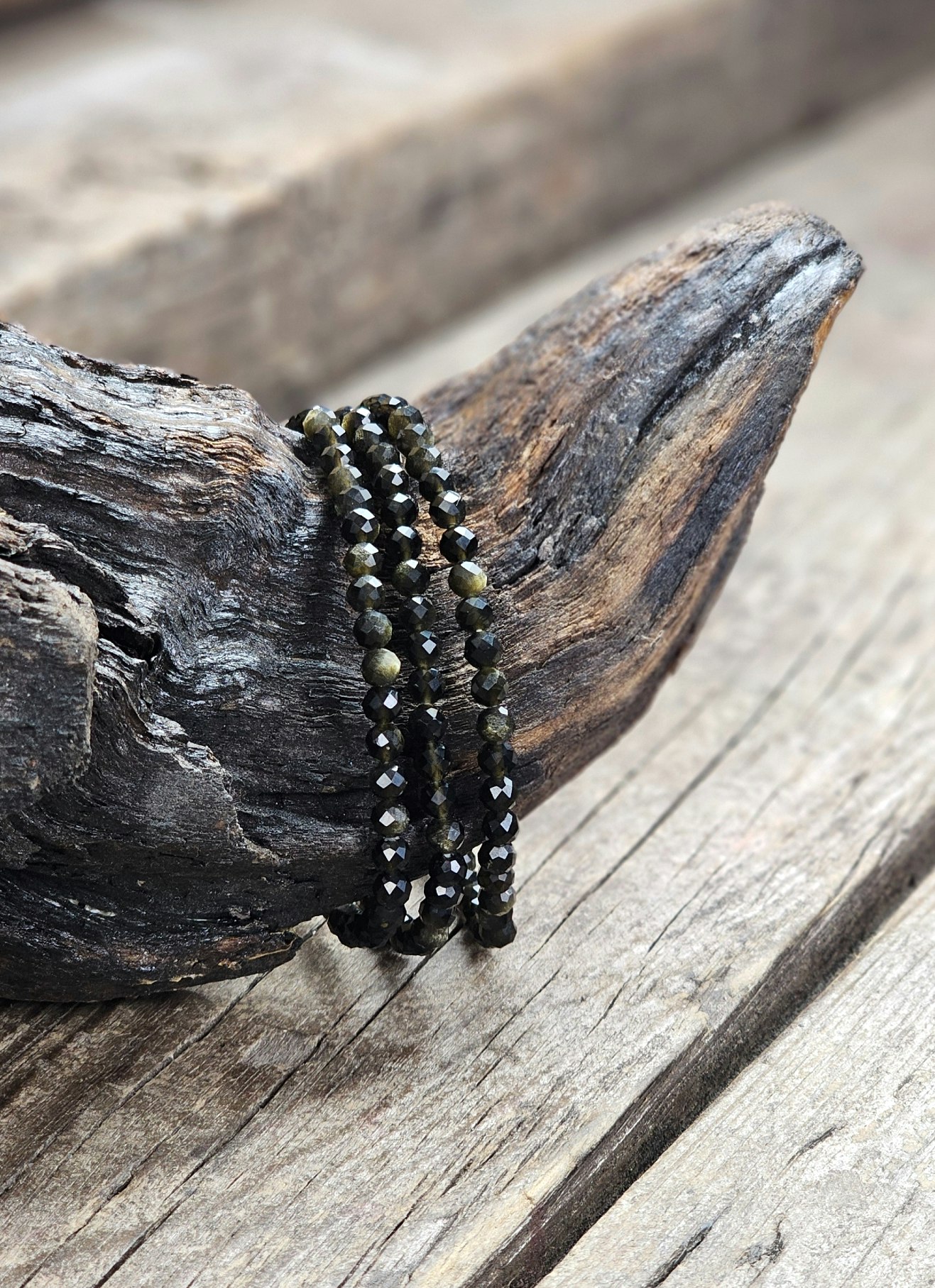 Guldobsidian, armband 4mm facetterade pärlor