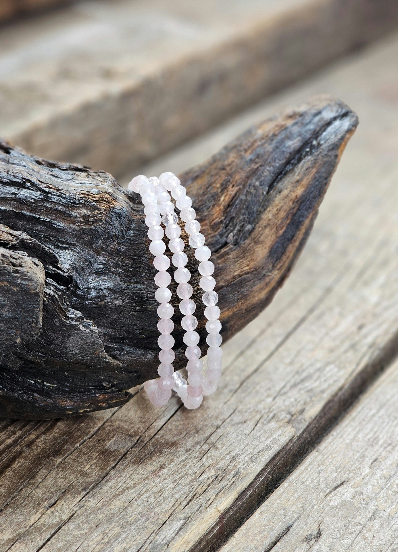 Rosenkvarts, armband 4mm facetterade pärlor