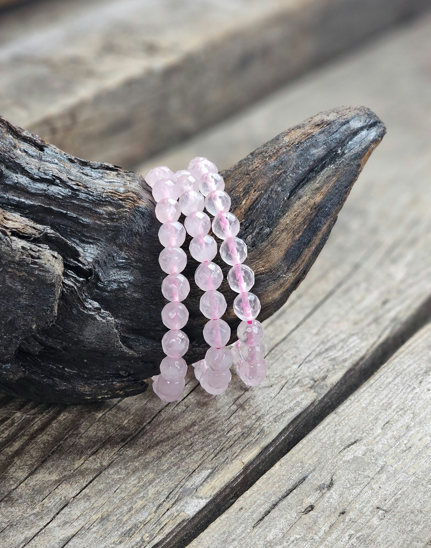 Rosenkvarts, armband 8mm facetterade pärlor