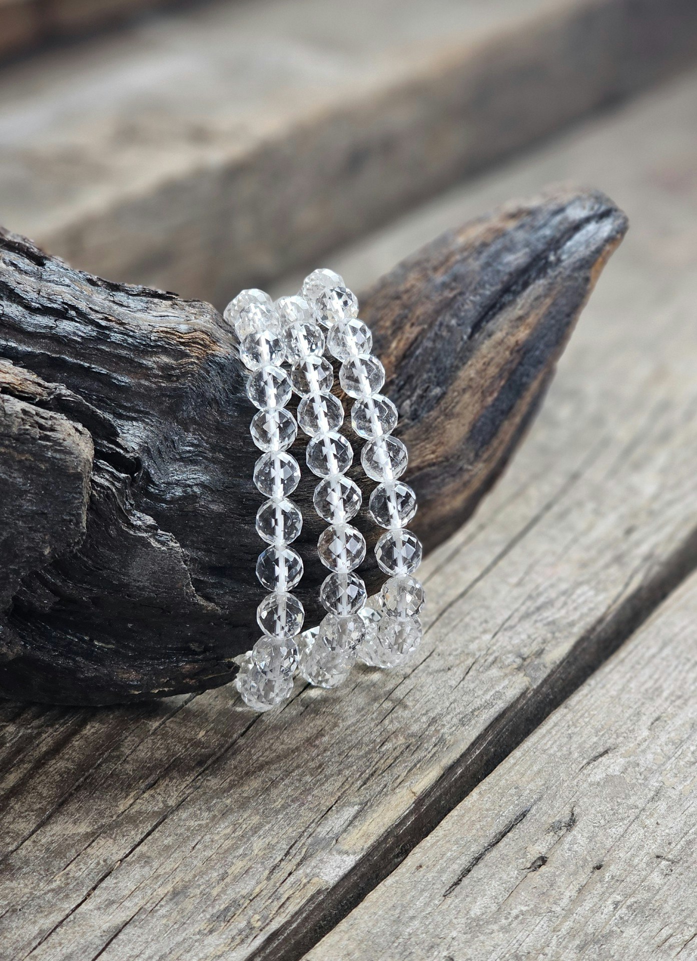 Bergkristall, armband 8mm facetterade pärlor