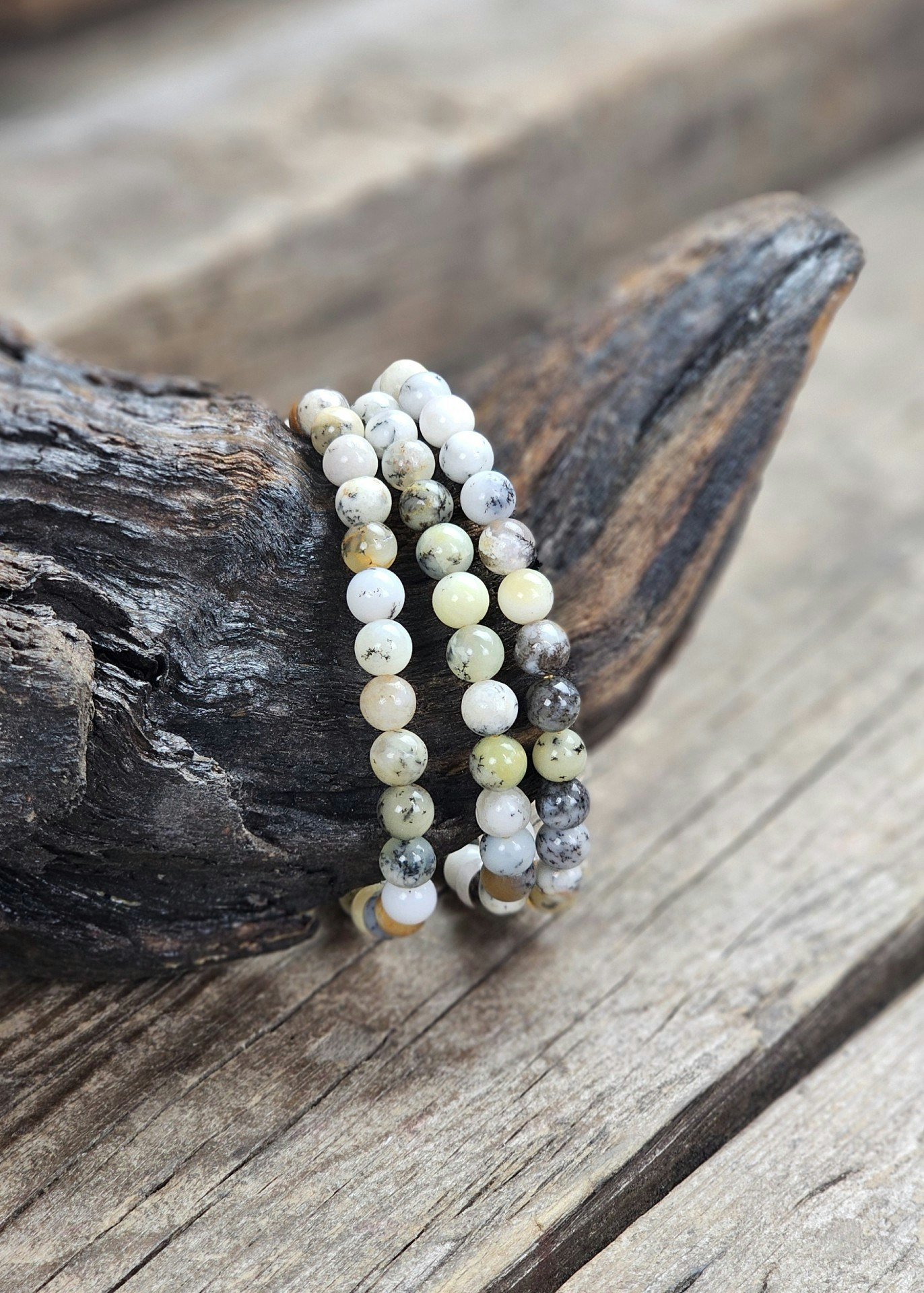 Dendrit Opal, armband 6mm runda pärlor