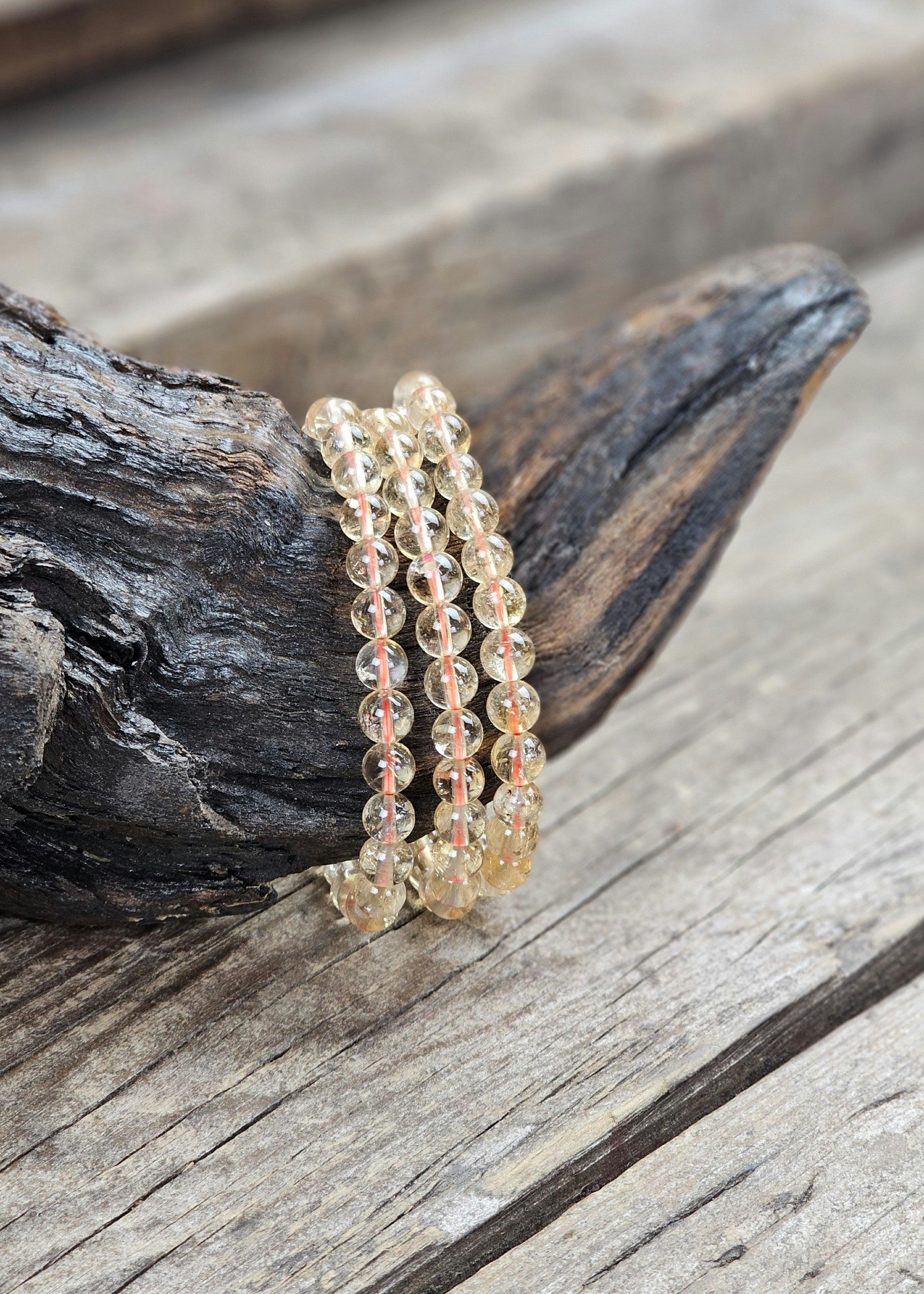 Naturlig Citrin extra, armband 6mm runda pärlor
