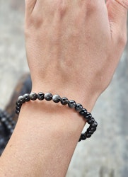 Silver Sheen Obsidian, armband 6mm runda pärlor