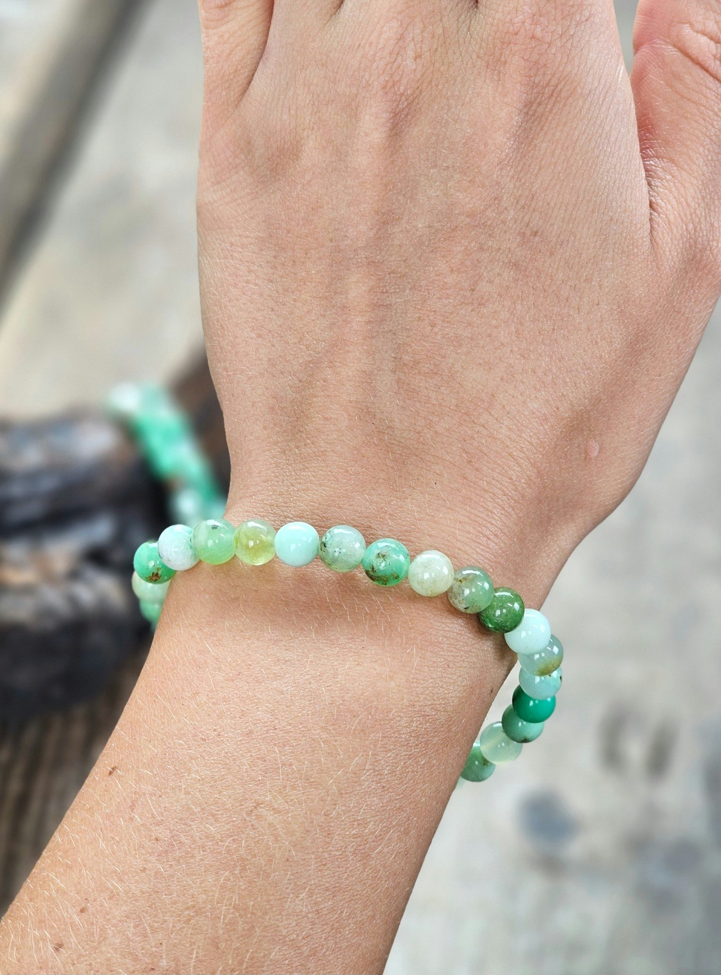 Krysopras, armband 6mm runda pärlor