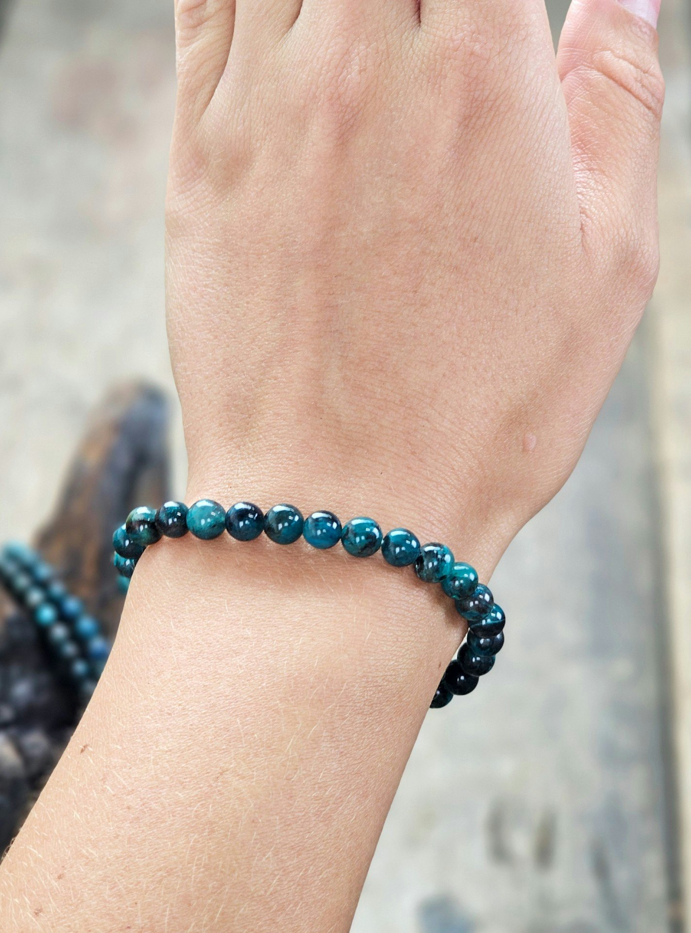 Krysokolla, armband 6mm runda pärlor
