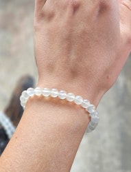 Vit Regnbågsmånsten, armband 6mm runda pärlor