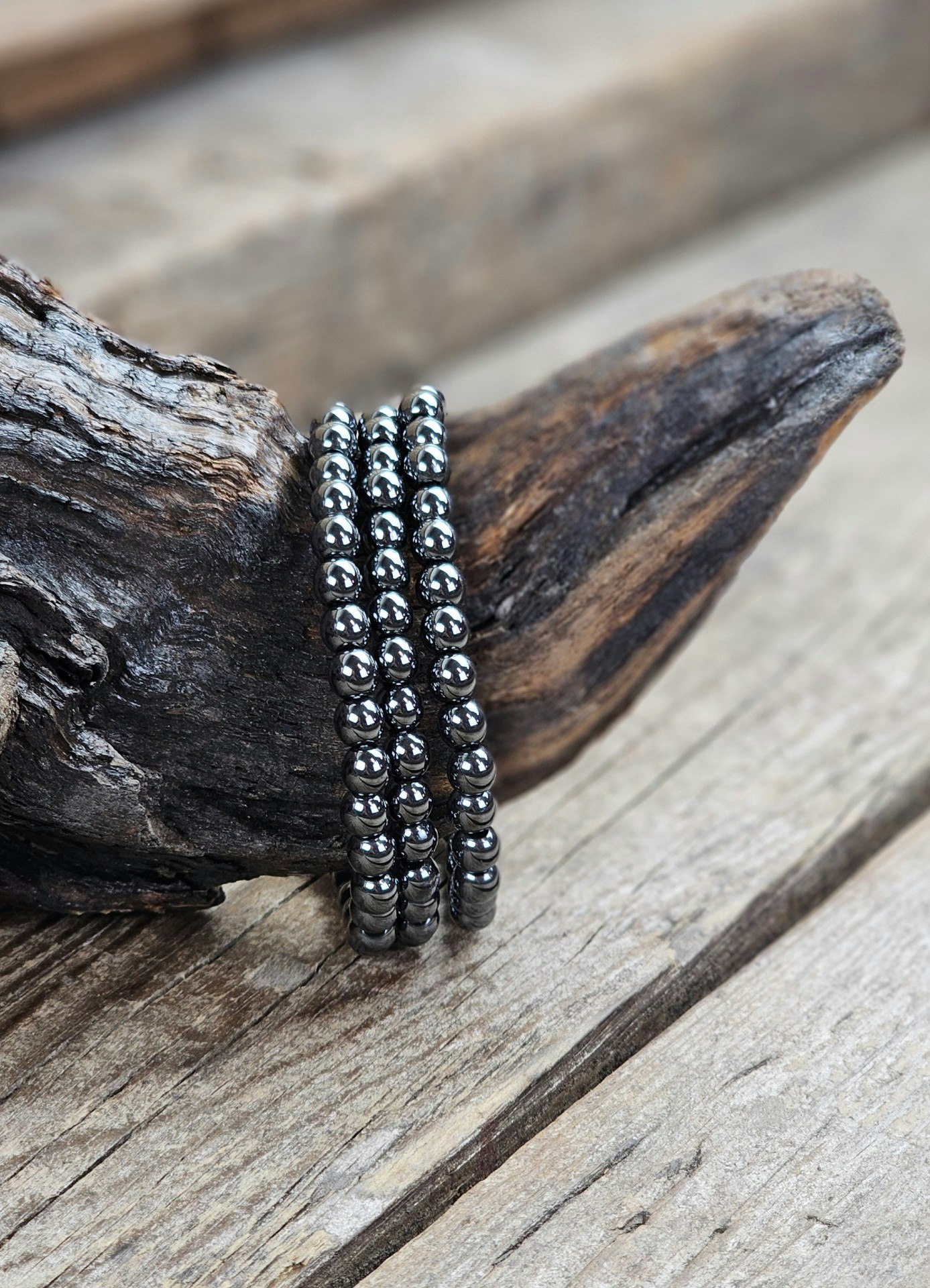 Hematit, armband 6mm runda pärlor