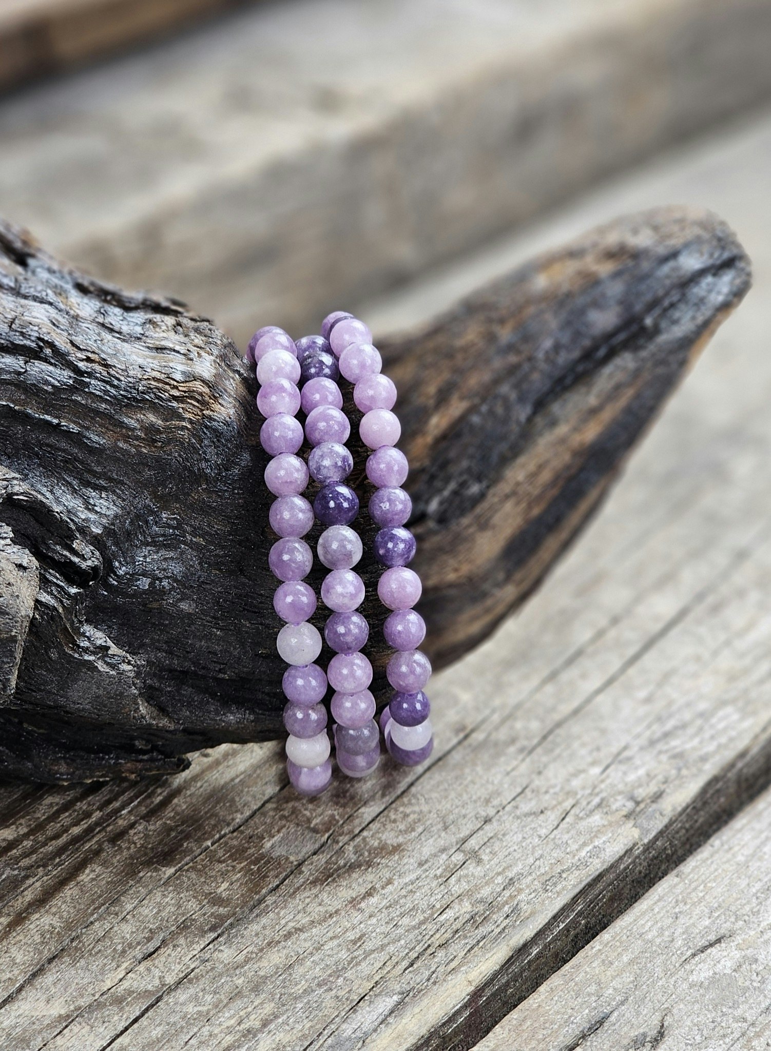 Lepidolit, armband 6mm runda pärlor
