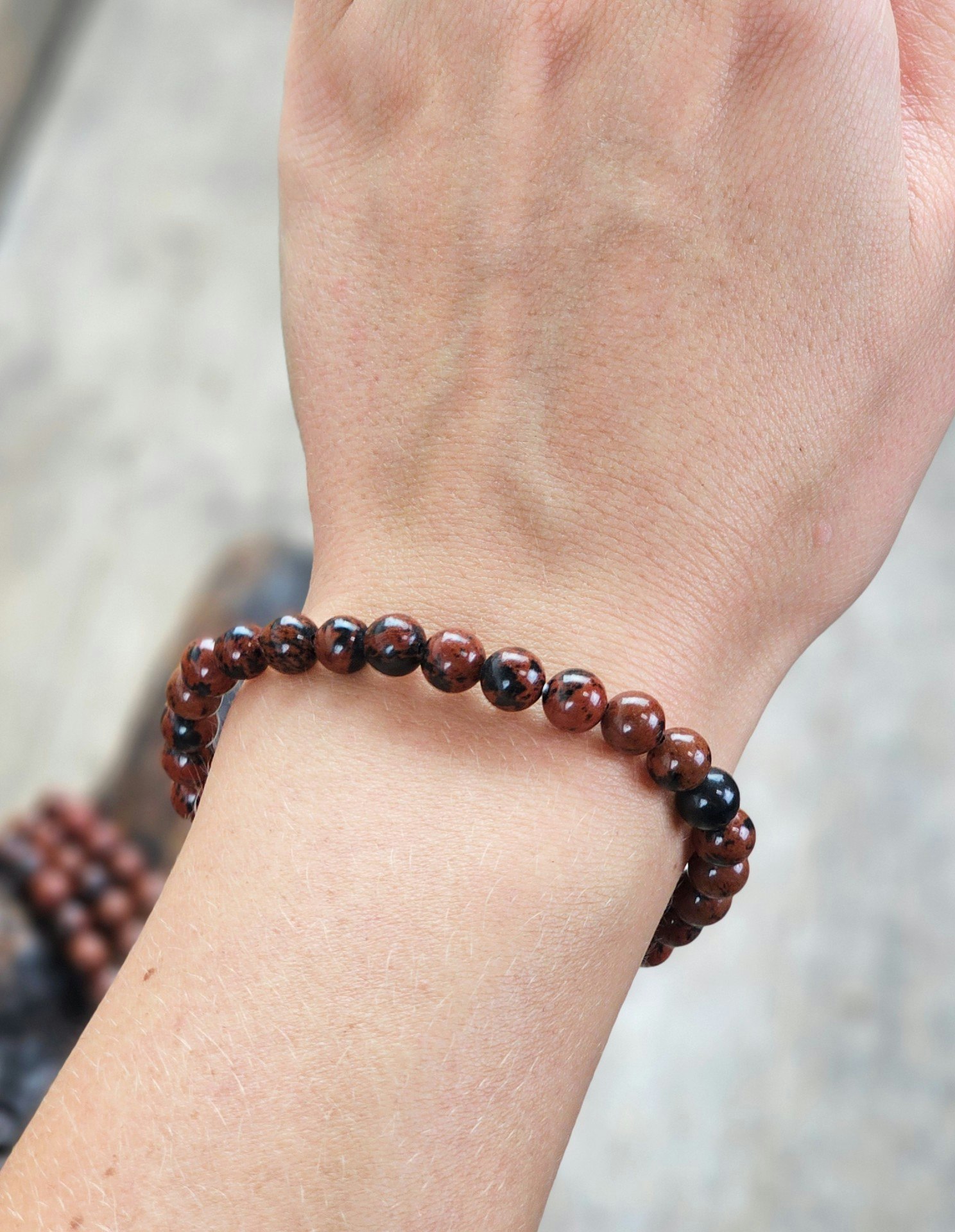 Mahogny Obsidian, armband 6mm runda pärlor