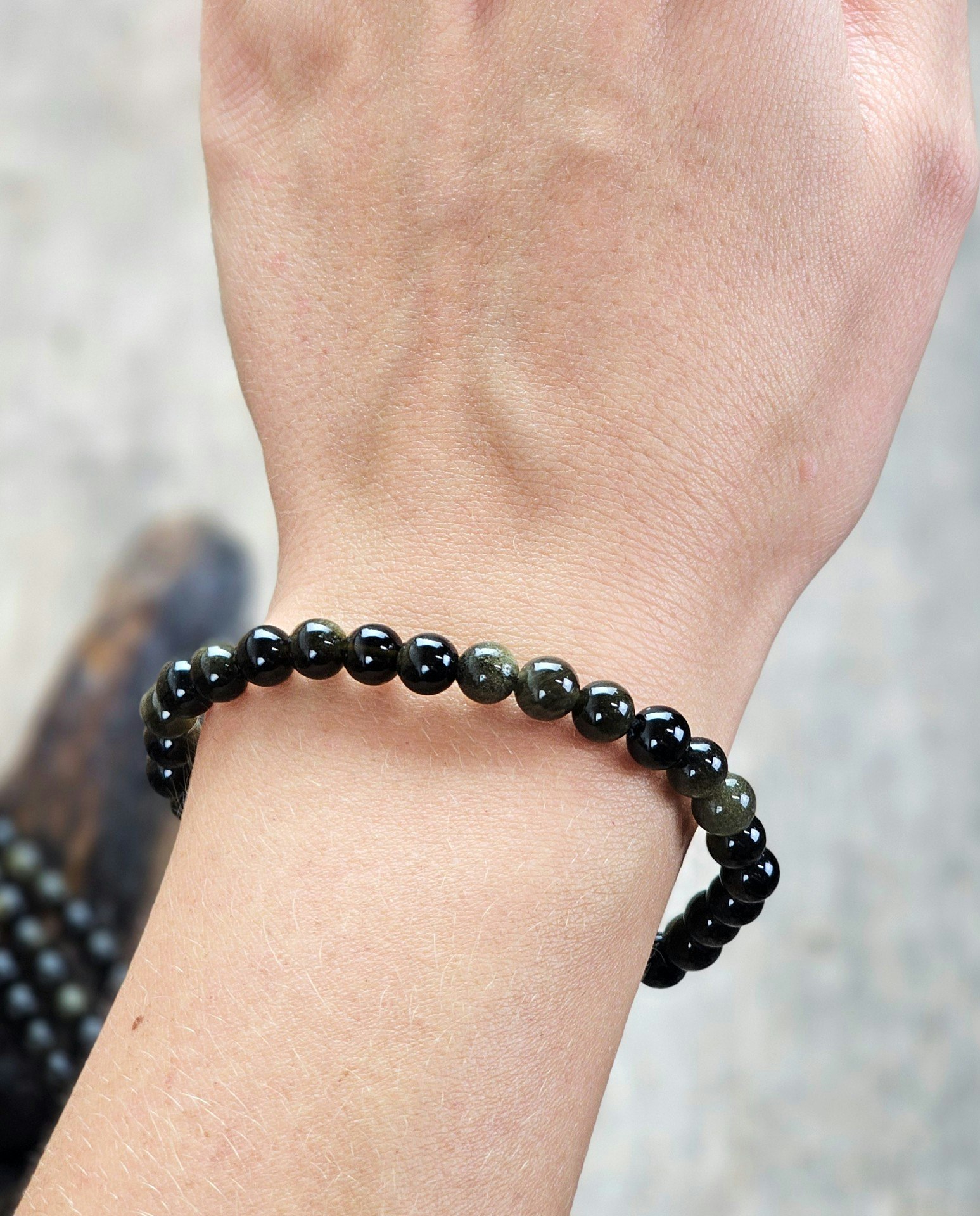 Guldobsidian, armband 6mm runda pärlor