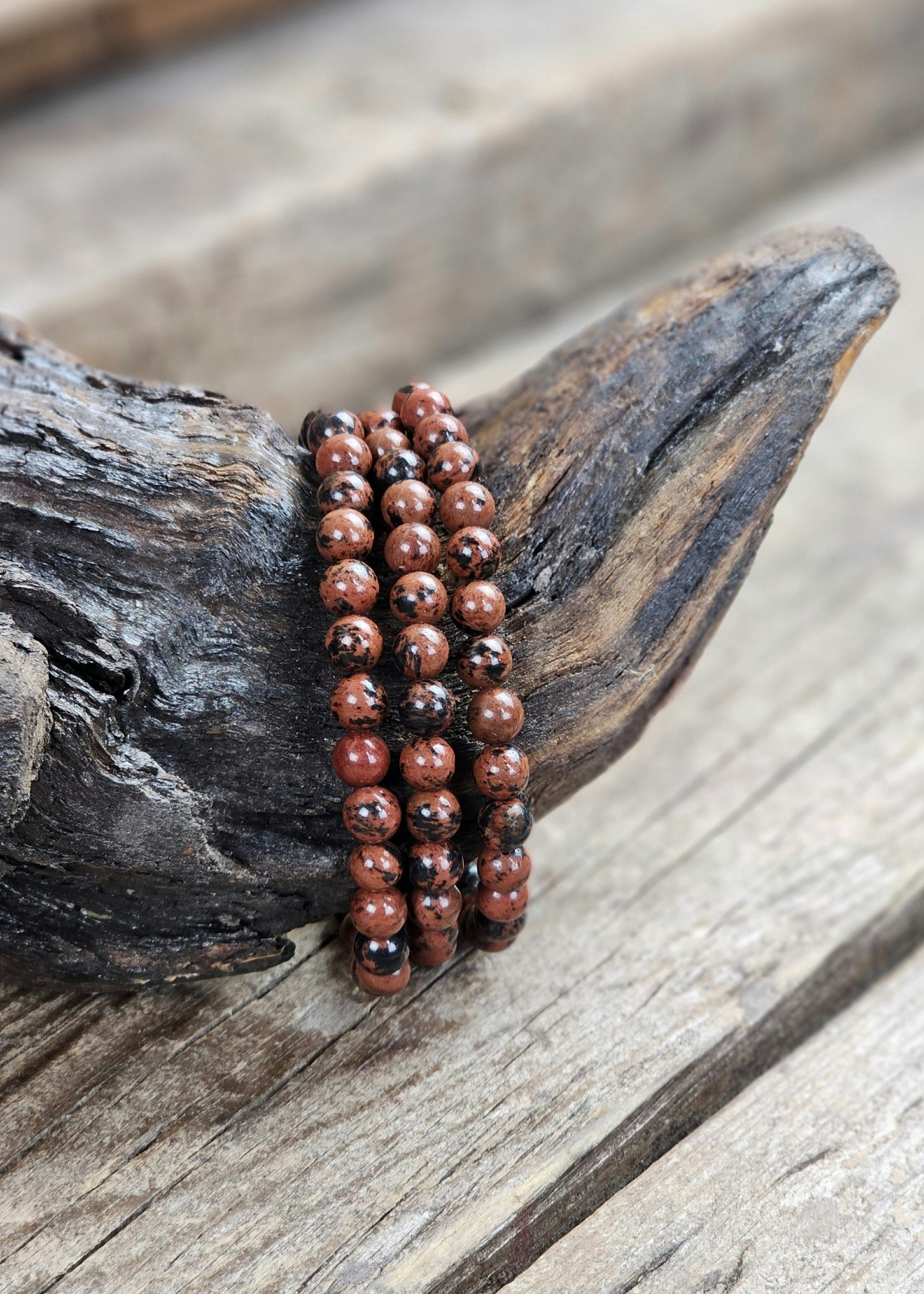 Mahogny Obsidian, armband 6mm runda pärlor