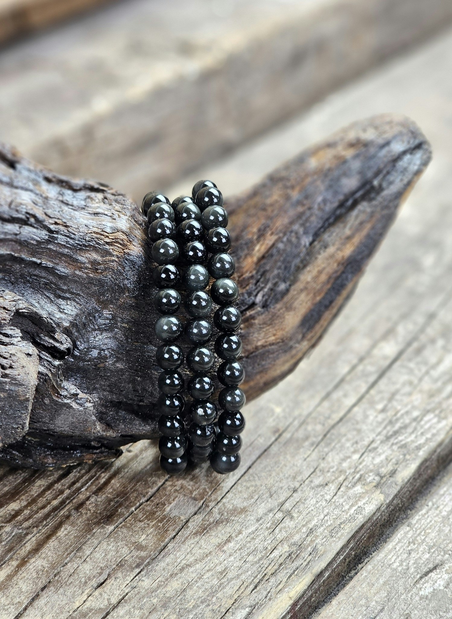 Regnbågsobsidian, armband 6mm runda pärlor