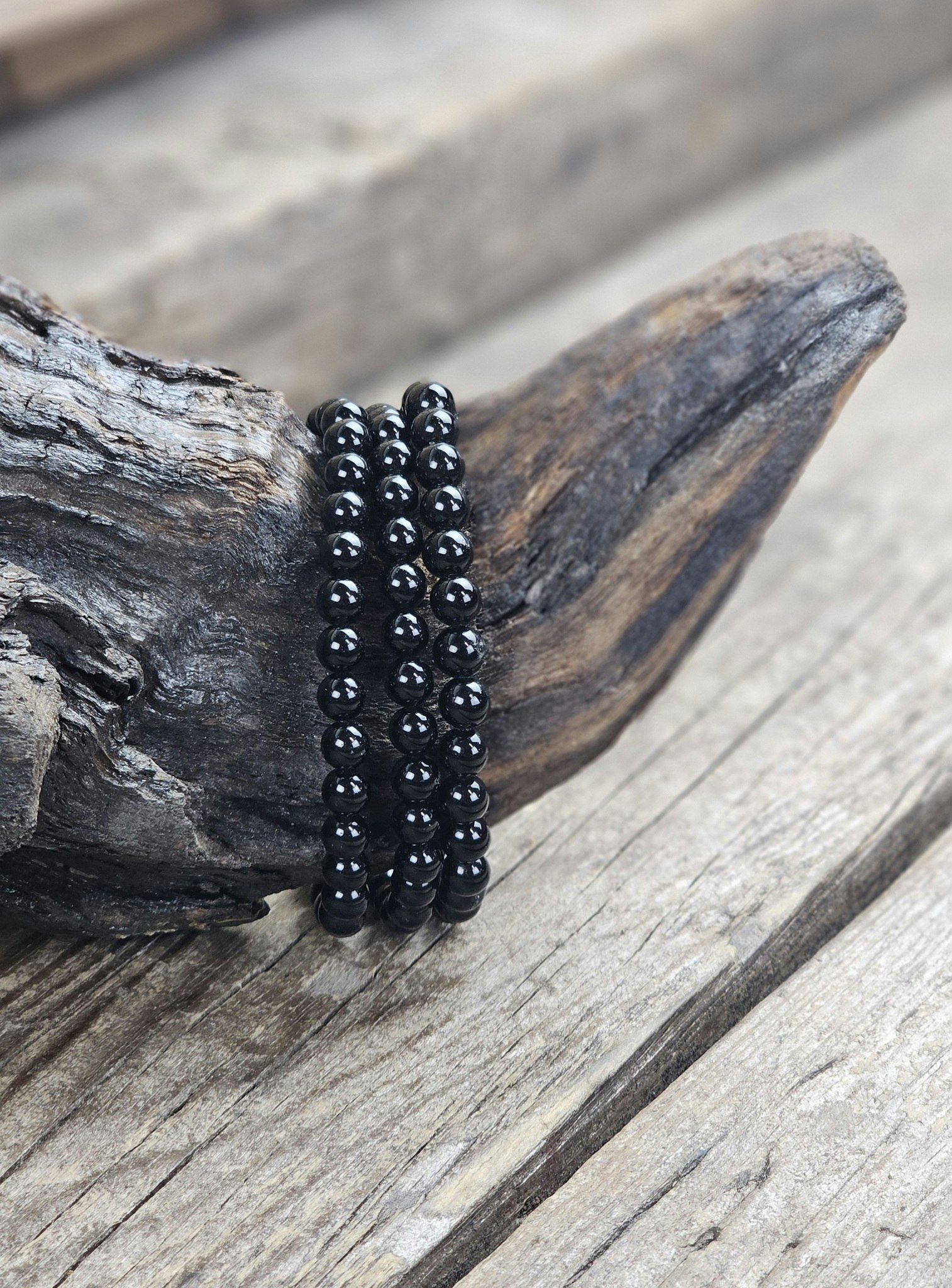 Svart Obsidian, armband 6mm runda pärlor