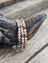 Persikomånsten & Svart Månsten mix, armband 6mm runda pärlor
