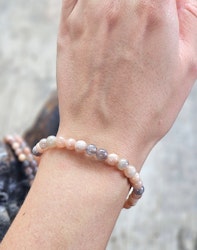 Persikomånsten & Grå Månsten mix, armband 6mm runda pärlor