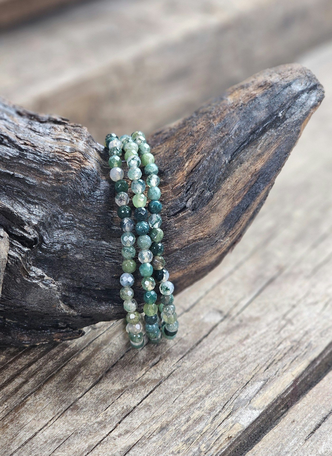 Mossagat, armband 4mm facetterade pärlor