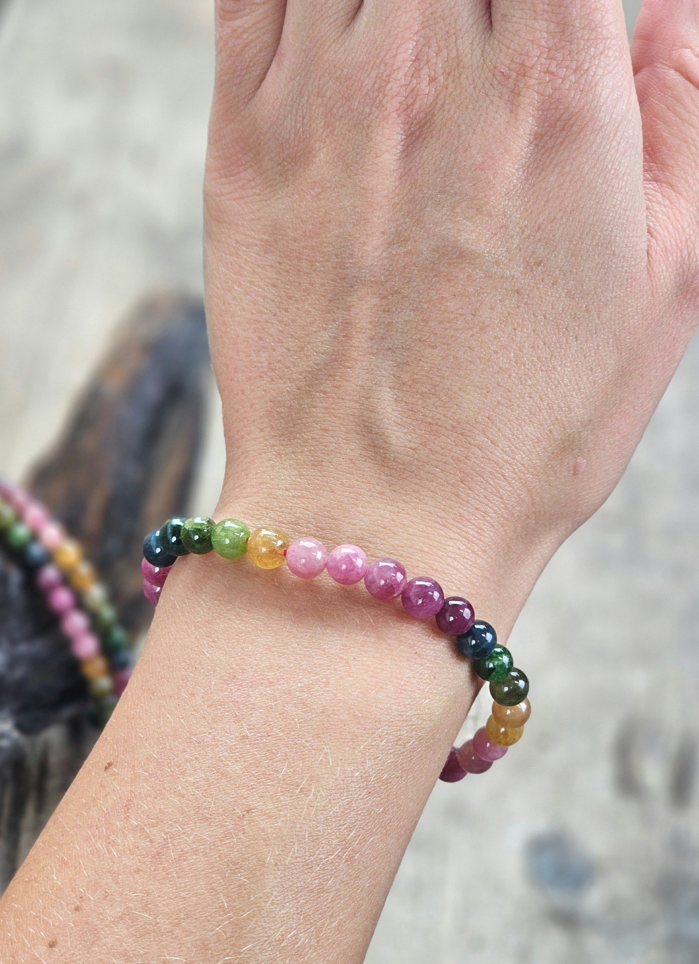 Vattenmelon Turmalin extra, armband 6mm runda pärlor