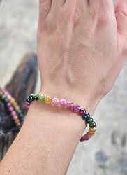 Vattenmelon Turmalin extra, armband 6mm runda pärlor