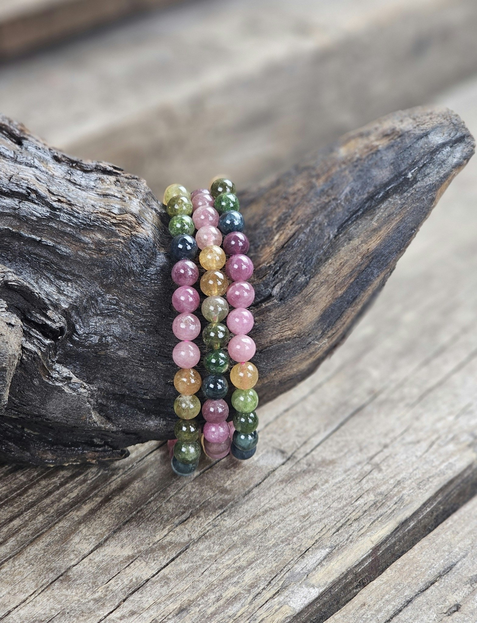 Vattenmelon Turmalin extra, armband 6mm runda pärlor