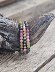 Vattenmelon Turmalin extra, armband 6mm runda pärlor