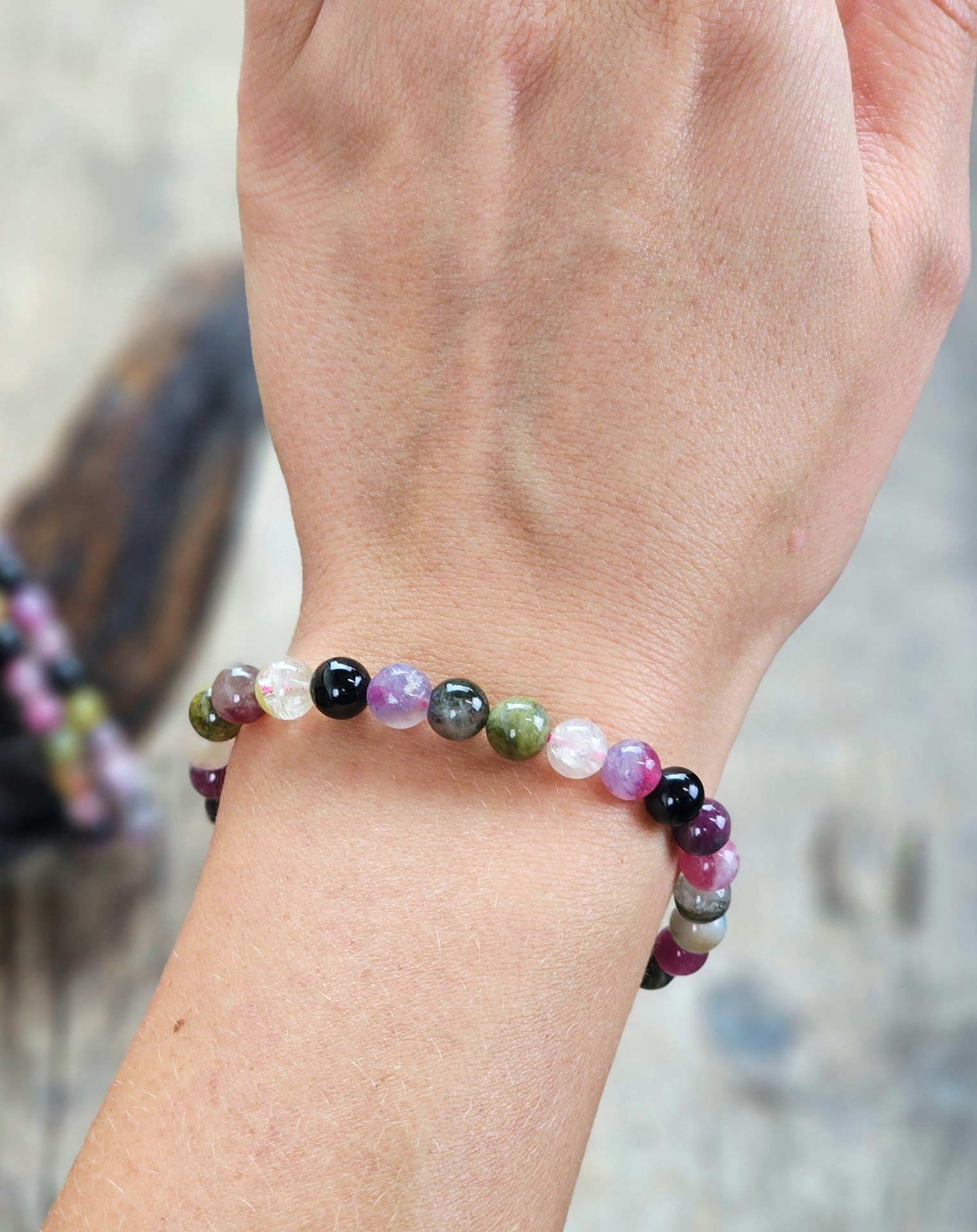 Vattenmelon Turmalin, armband 6mm runda pärlor