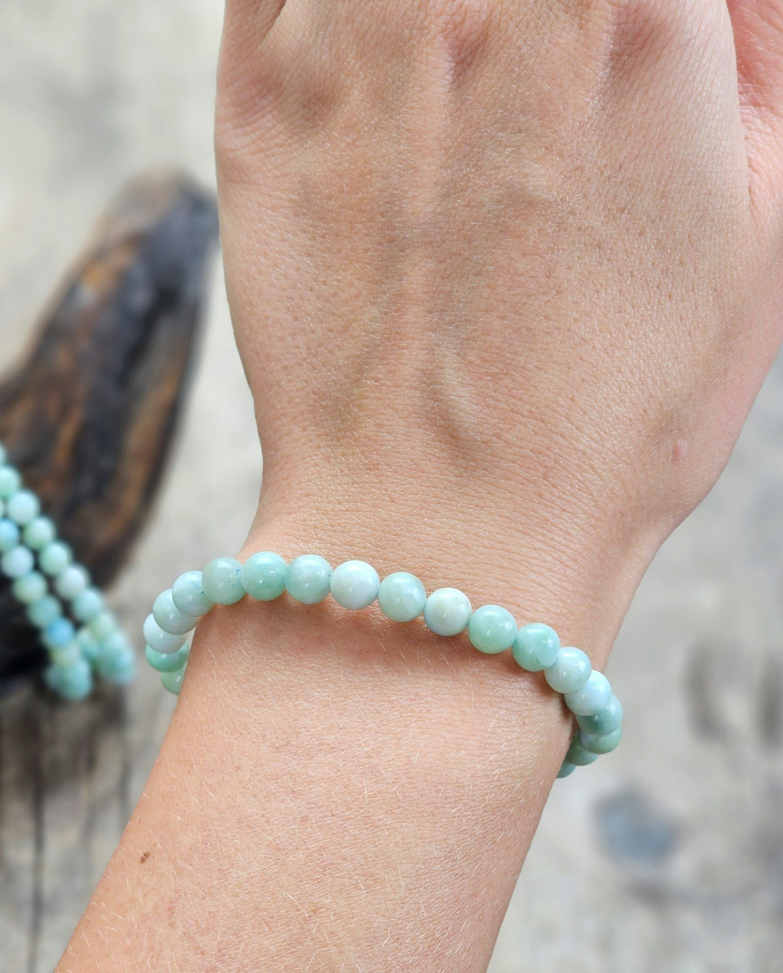 Larimar "grön", armband 6mm runda pärlor