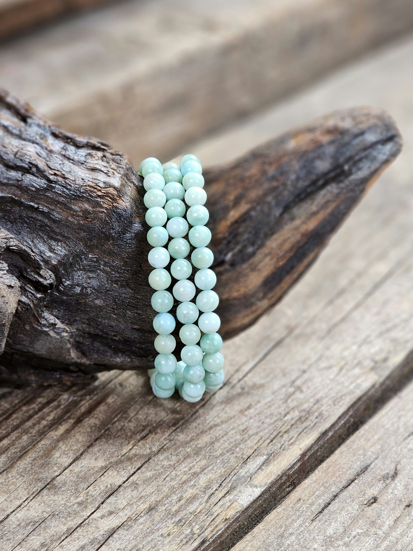 Larimar "grön", armband 6mm runda pärlor