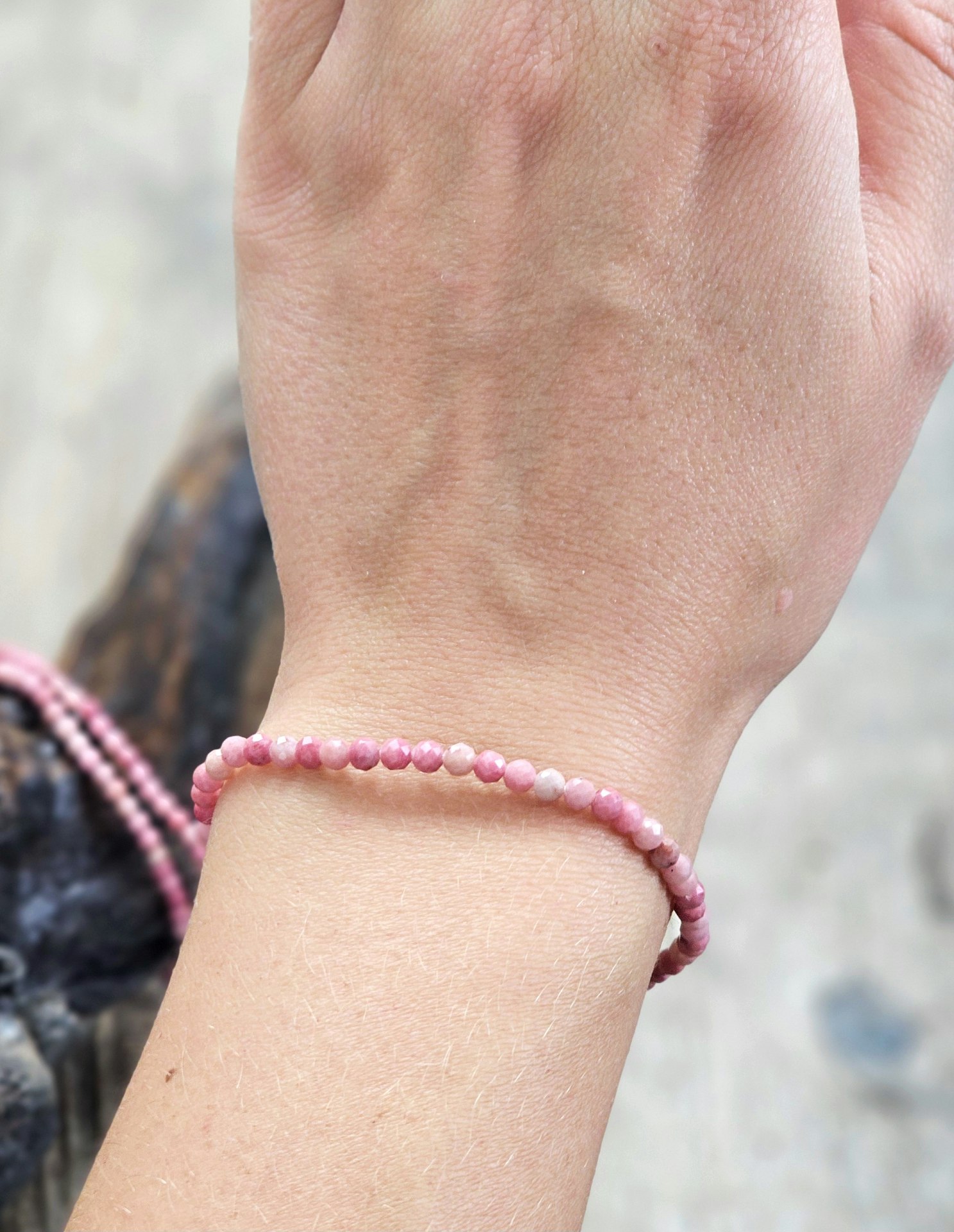 Rosa Rodonit, armband 3mm facetterade pärlor