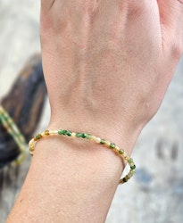 Grön & gul Turmalin, armband 3mm facetterade pärlor