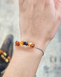 Bärnsten mix, justerbart armband rostfritt stål