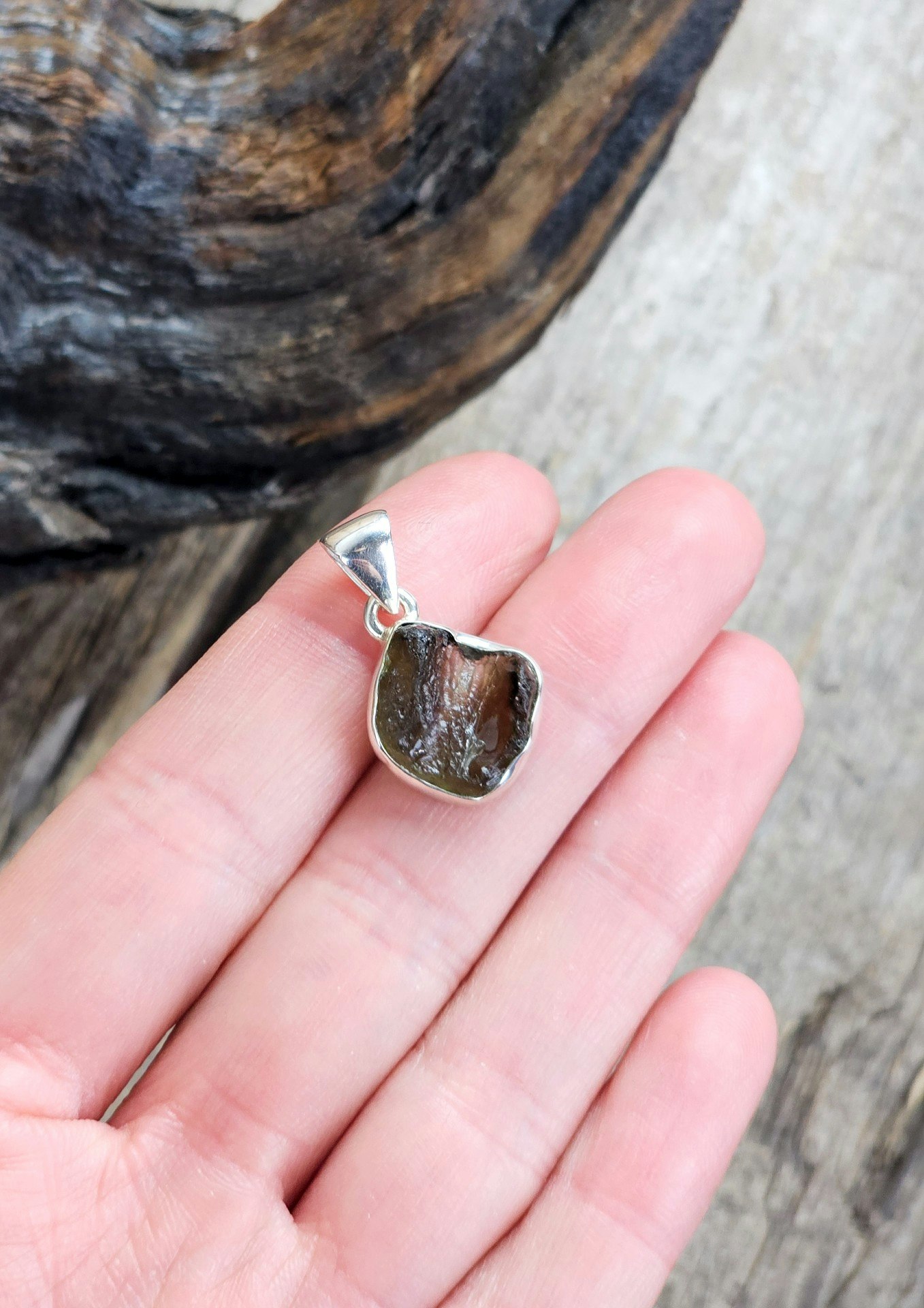 Moldavit rå, 925 silverinfattad hänge #3