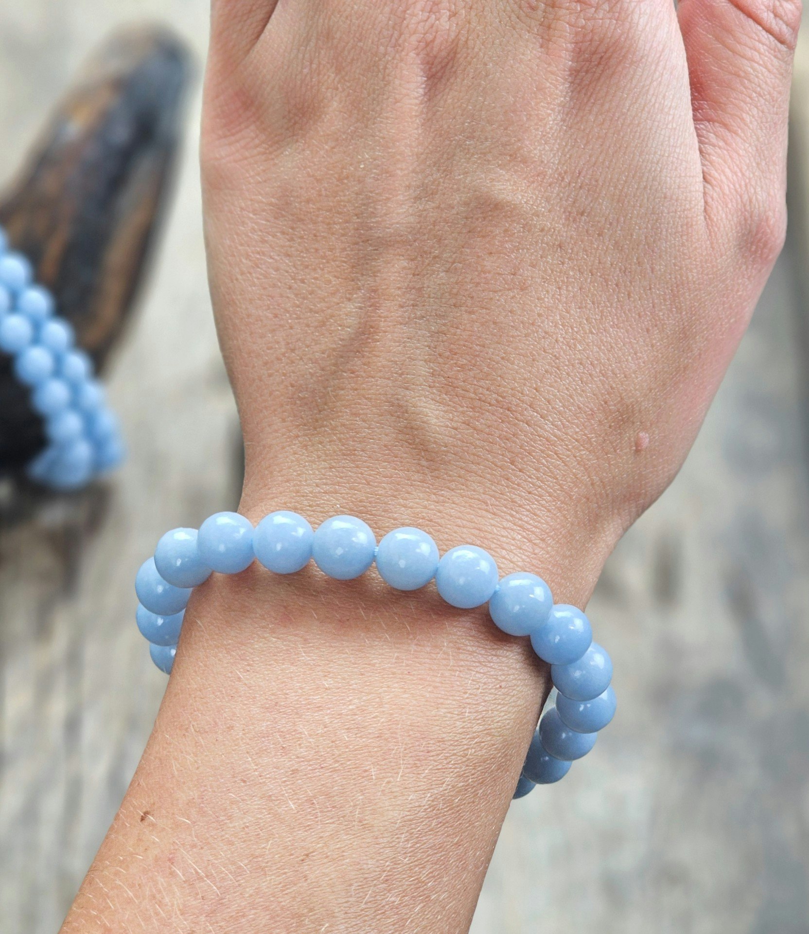 Angelit, armband 8mm runda pärlor