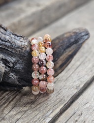 Golden Healer & Hematoidkvarts (Röd Golden Healer) mix, armband 8mm runda pärlor