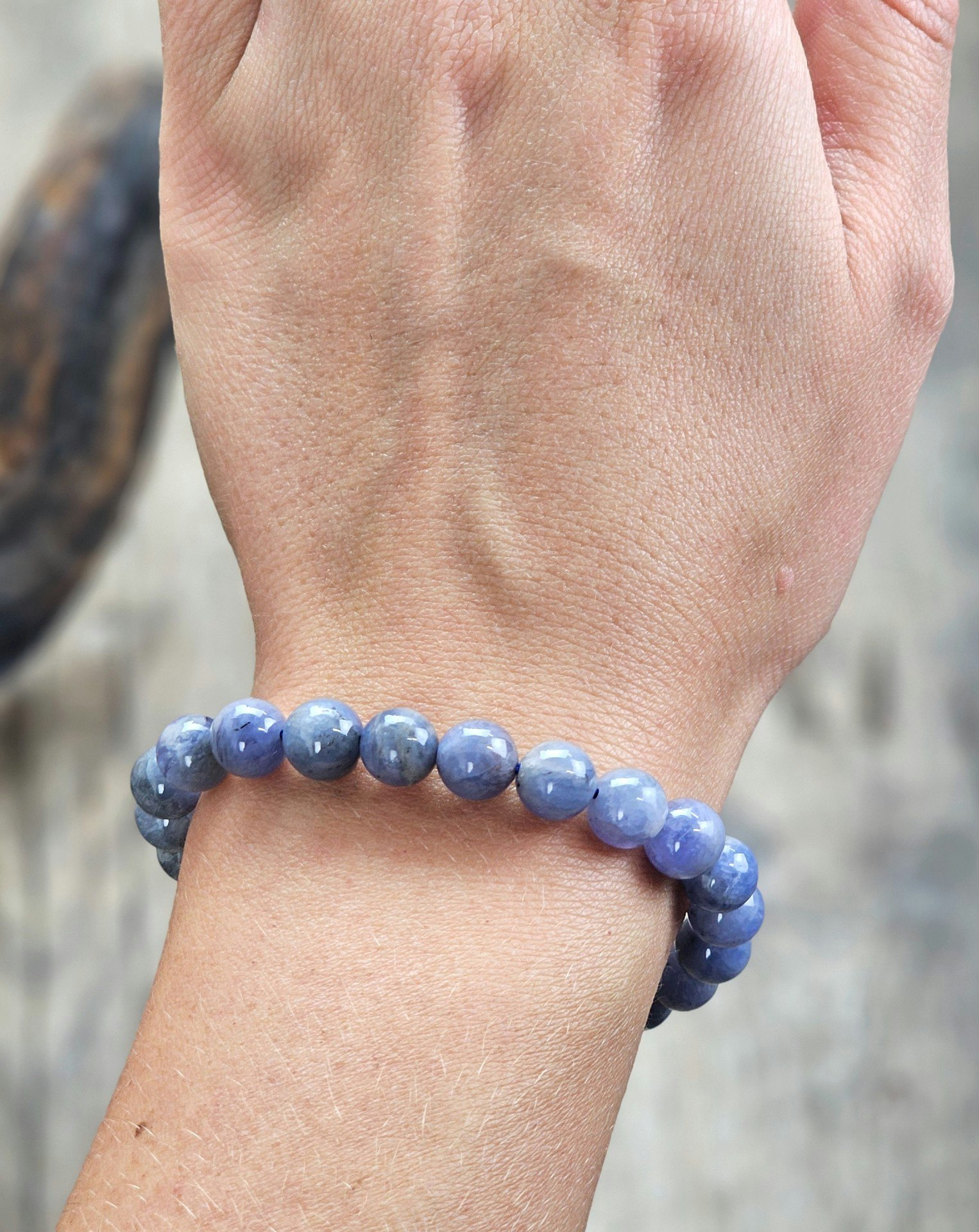 Tanzanit, armband 8mm runda pärlor