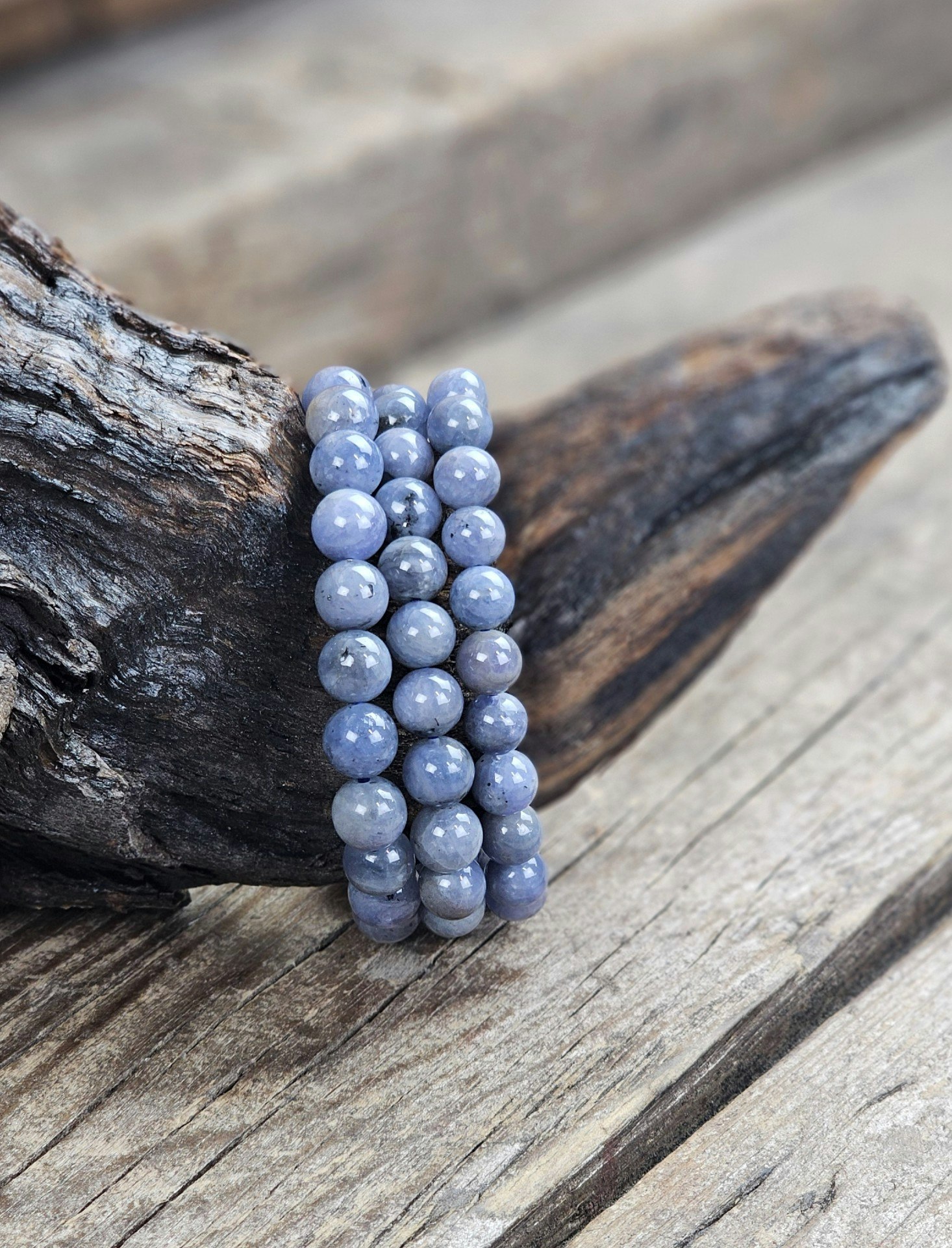 Tanzanit, armband 8mm runda pärlor