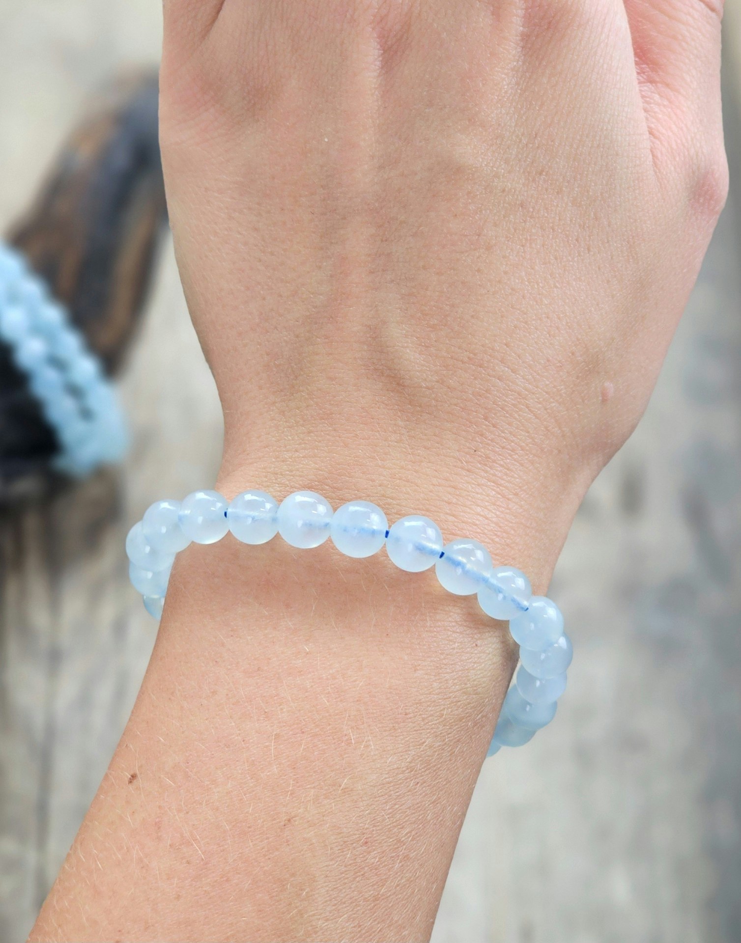 Akvamarin, armband 8mm runda pärlor