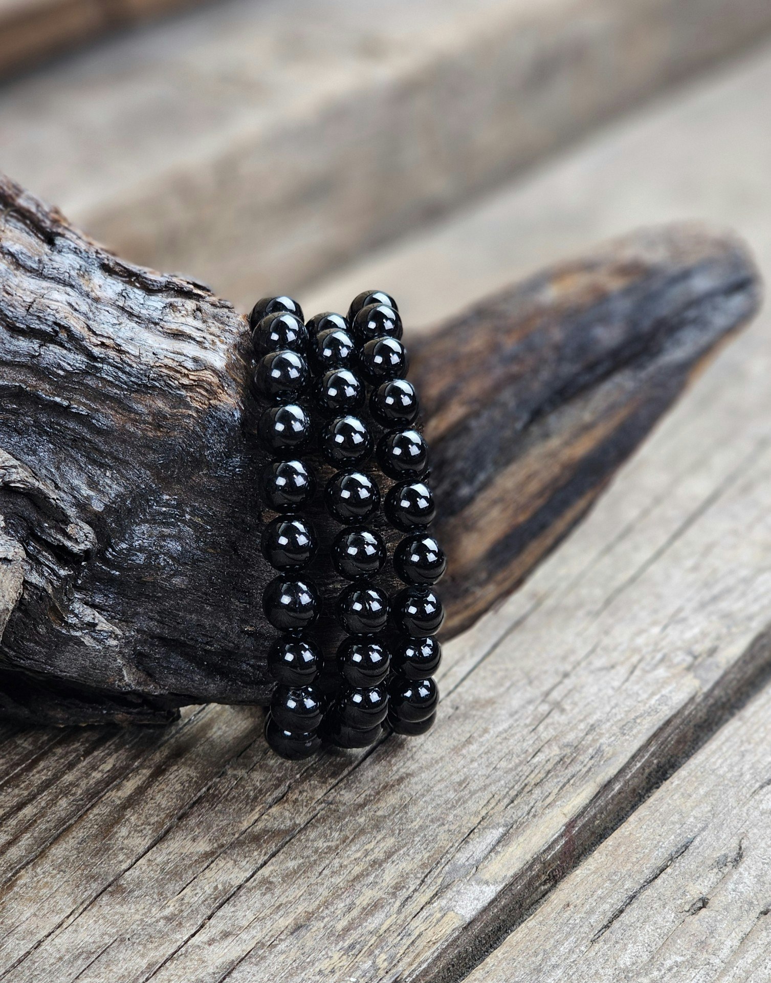 Svart Turmalin, armband 8mm runda pärlor