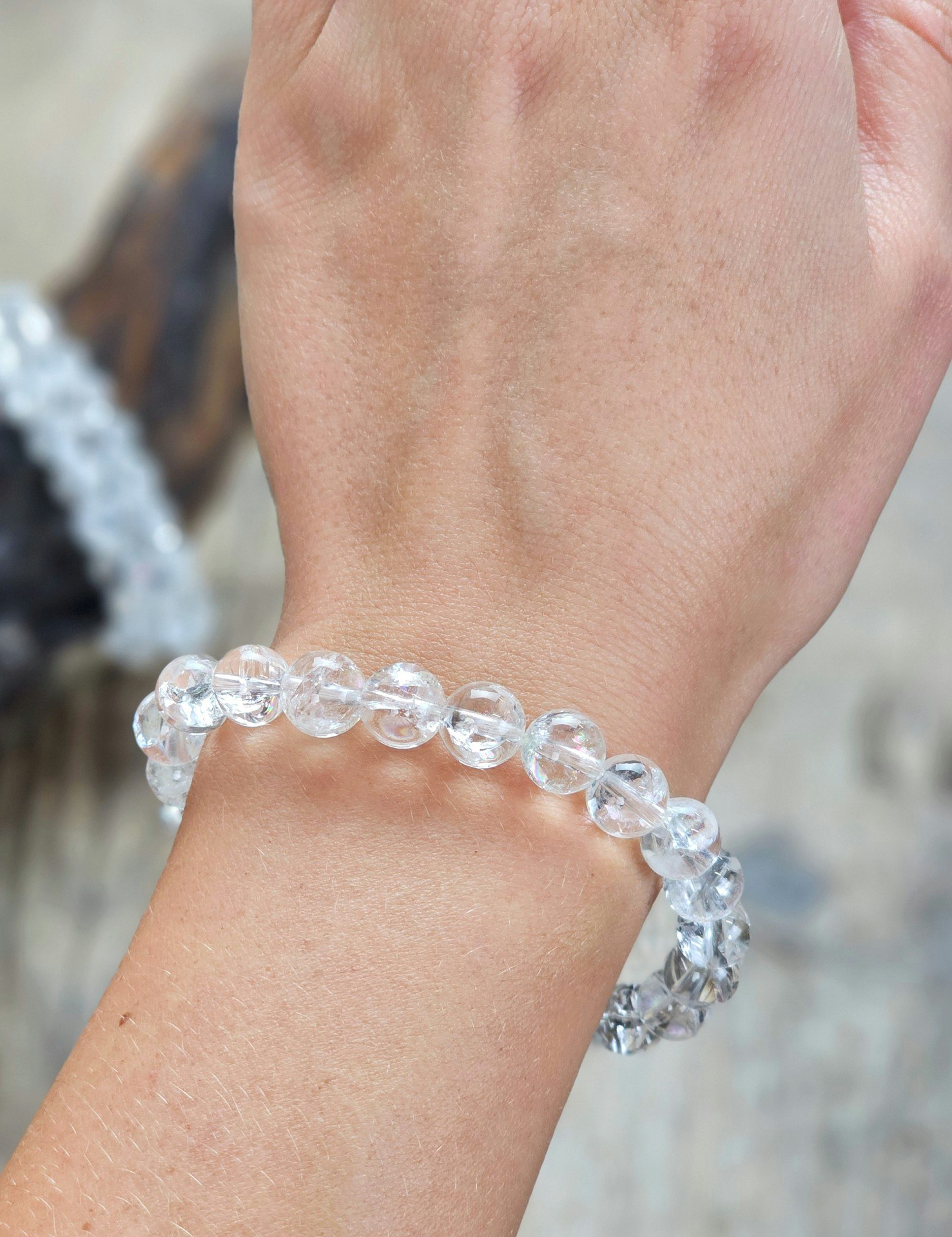 Krackelerad Bergkristall (Fire and Ice), armband 8mm runda pärlor